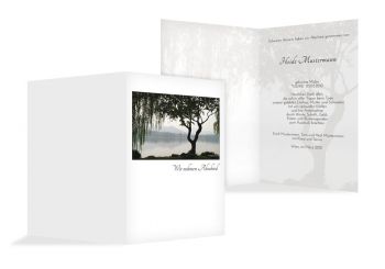 Trauerkarte Baum am See Weiß 114x170mm