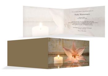 Trauerkarte Kerze und Blume Rosa 170x114mm