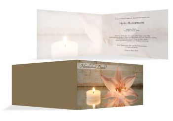 Dankeskarte Trauer Kerze und Blume Rosa 170x114mm