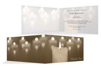 Dankeskarte Trauer Kerzenlichter SandBeige 170x114mm